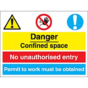 Danger Confined Space No Unauthorised Entry, Permit To Work Must Be ...