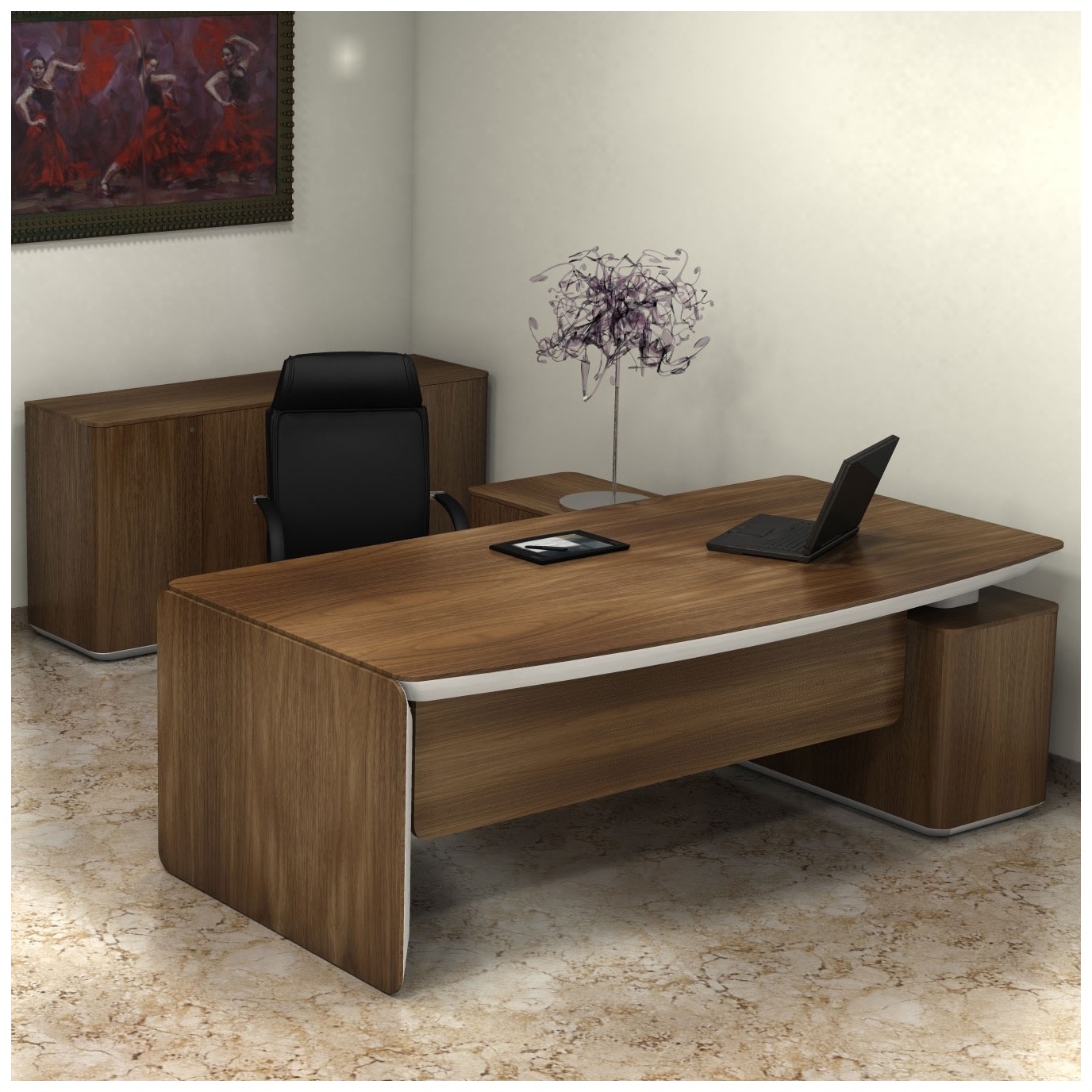 BN ERange Bow Fronted Managerial Desks With 2000mm Left Side Board | L ...